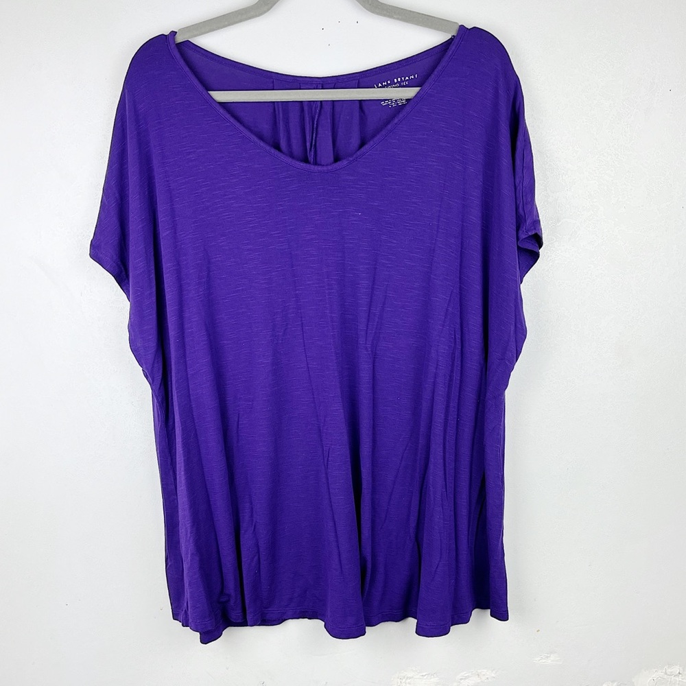 Lane Bryant Swing Tee Solid Purple Short Sleeve Stretch V-neck Business Office